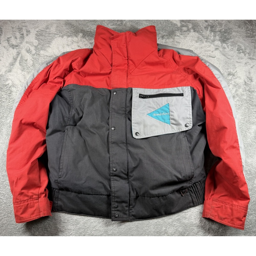 Vtg Powderhorn Goose Down Ski Jacket Mens M USA Red Gray Colorblock